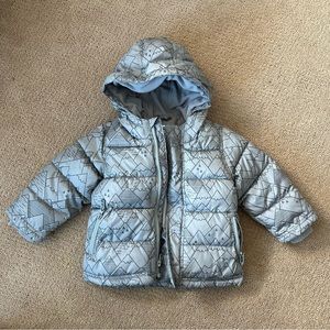 Old Navy Winter Coat, Puff, Fleece Lined, Grey w/Mountain, Boy 2T, LIKE …